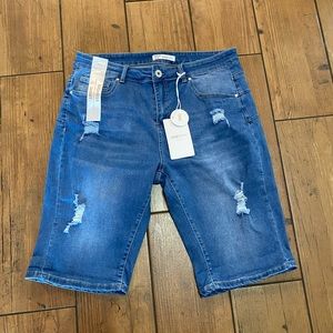 Sandpiper Blue Jean Distressed Denim Spandex Stretch Bermuda Shorts Size 20